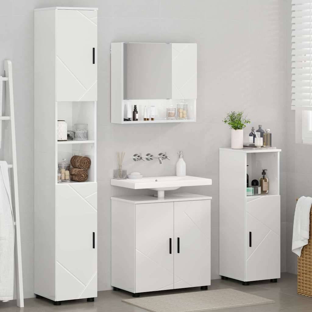 vidaXL Badezimmermöbel-Set 4 pcs Hochglanz Weiß Holzwerkstoff & Metall