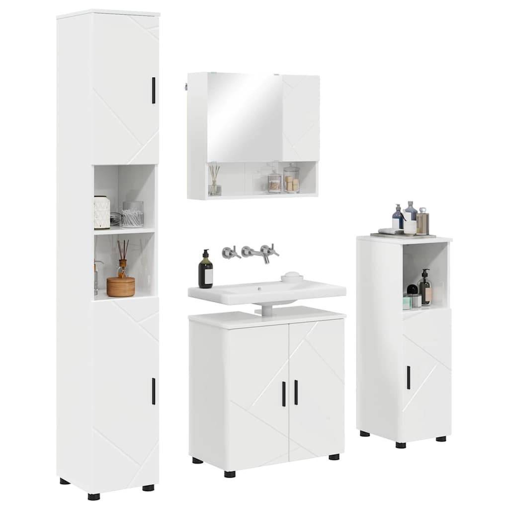 vidaXL Badezimmermöbel-Set 4 pcs Hochglanz Weiß Holzwerkstoff & Metall