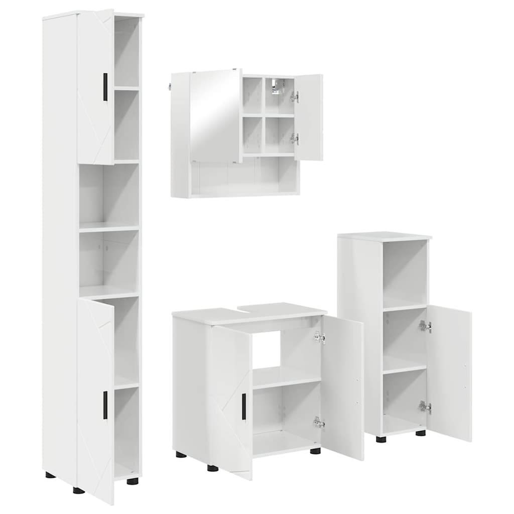 vidaXL Badezimmermöbel-Set 4 pcs Hochglanz Weiß Holzwerkstoff & Metall