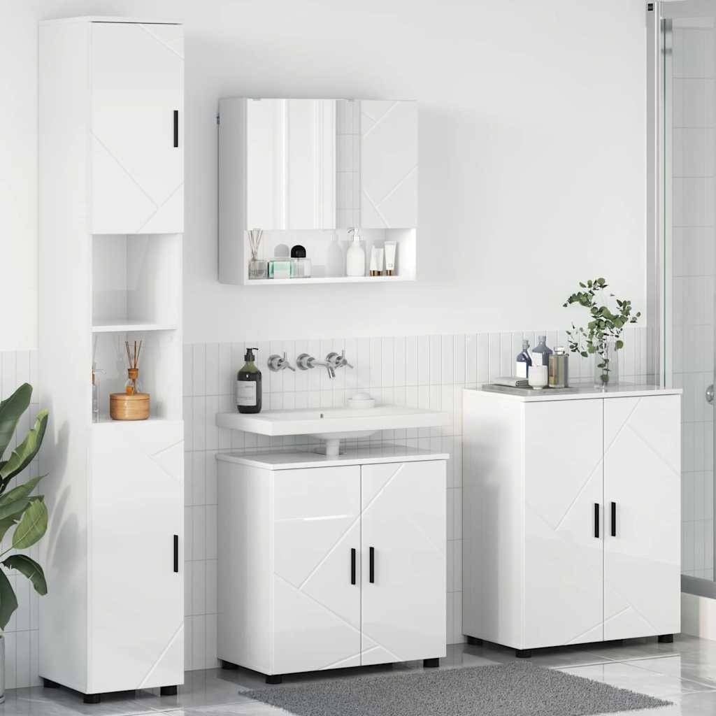 vidaXL Badezimmermöbel-Set 4 pcs Hochglanz Weiß Holzwerkstoff & Metall
