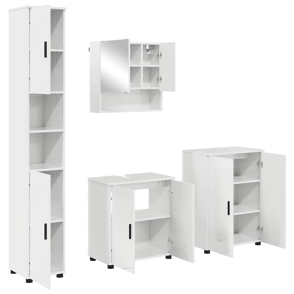 vidaXL Badezimmermöbel-Set 4 pcs Hochglanz Weiß Holzwerkstoff & Metall