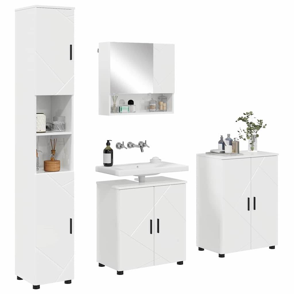 vidaXL Badezimmermöbel-Set 4 pcs Hochglanz Weiß Holzwerkstoff & Metall