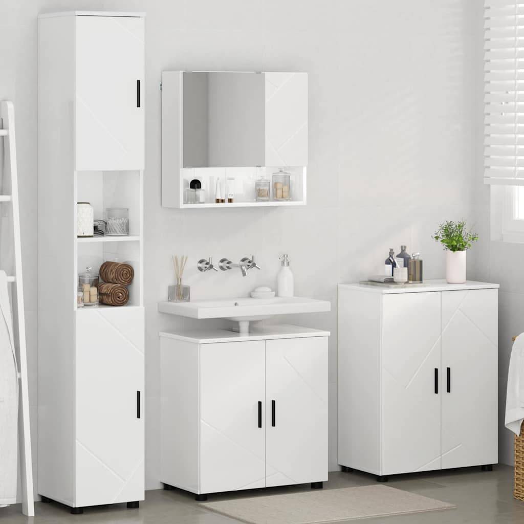vidaXL Badezimmermöbel-Set 4 pcs Hochglanz Weiß Holzwerkstoff & Metall