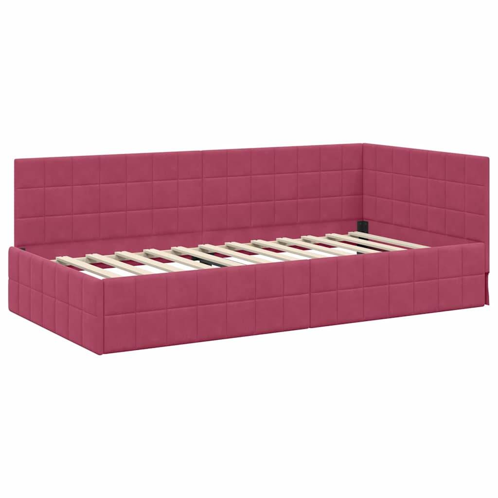 vidaXL Eckbettgestell mit Kopfteil Weinrot 100 cm x 200 cm Samt