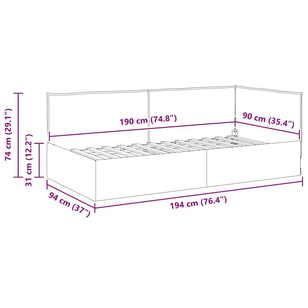 vidaXL Eckbettgestell mit Kopfteil Weinrot 90 x 190 cm Stoff