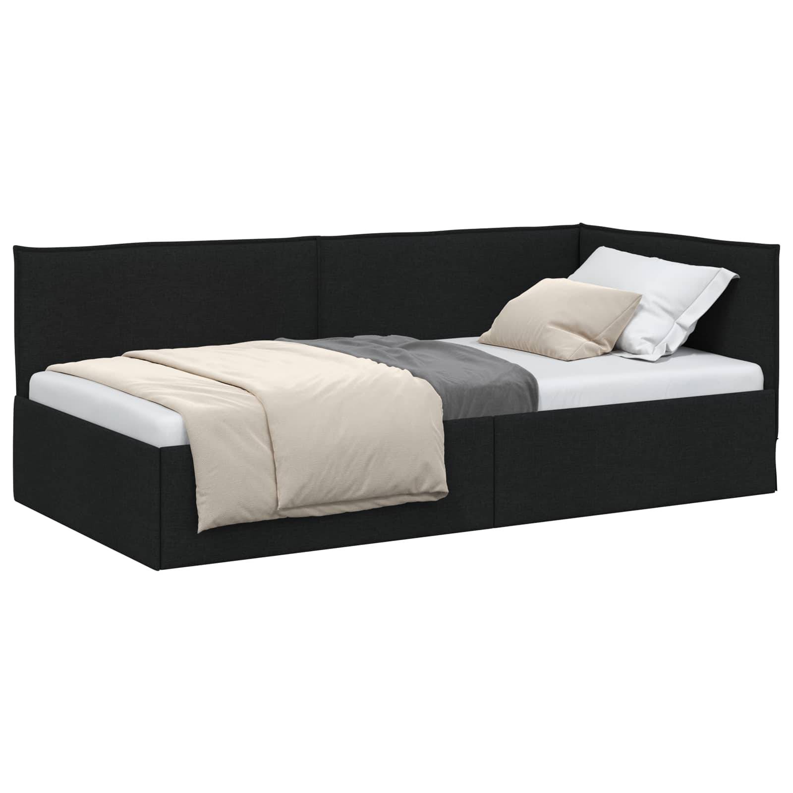 vidaXL Eckbettgestell mit Kopfteil Schwarz 90 x 190 cm Stoff