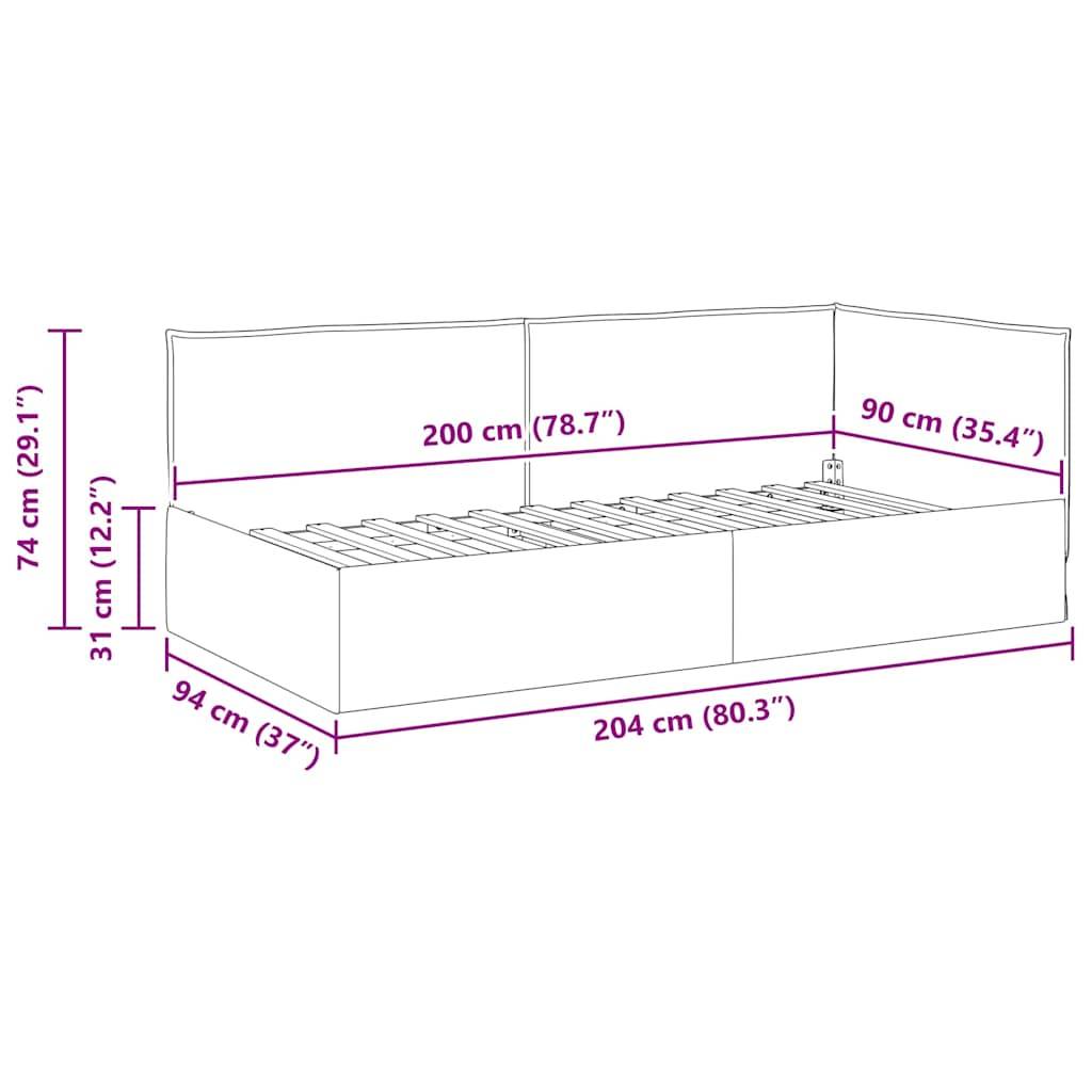 vidaXL Eckbettgestell mit Kopfteil Weinrot 90 x 200 cm Stoff