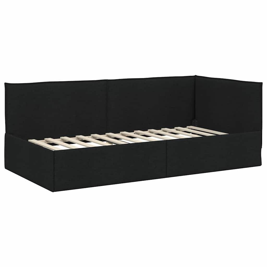 vidaXL Eckbettgestell mit Kopfteil Schwarz 90 x 190 cm Stoff