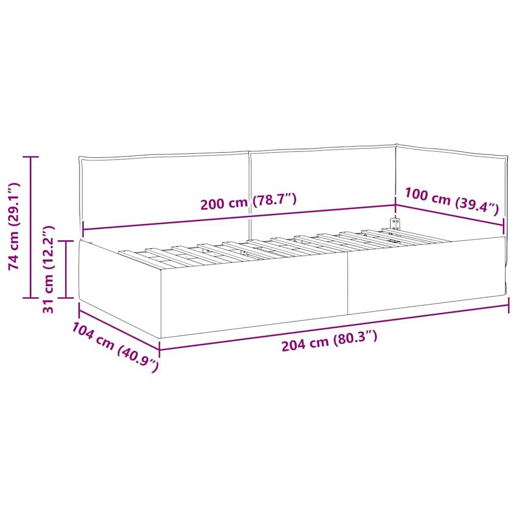 vidaXL Eckbettgestell mit Kopfteil Schwarz 100 x 200 cm Stoff