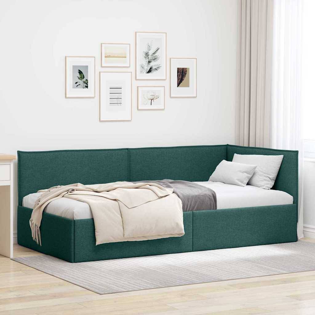 vidaXL Eckbettgestell mit Kopfteil Dunkelgrün 100 x 200 cm Stoff