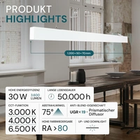 LUXULA LED-Büro-/Tresenleuchte, 30W, 3000/4000/6500K, EEK: E, 3600lm, IP20, weiß LUXULA LED-Büro-/Tresenleuchte, 30W, 3000/4000/6500K, EEK: E, 3600lm, IP20, weiß