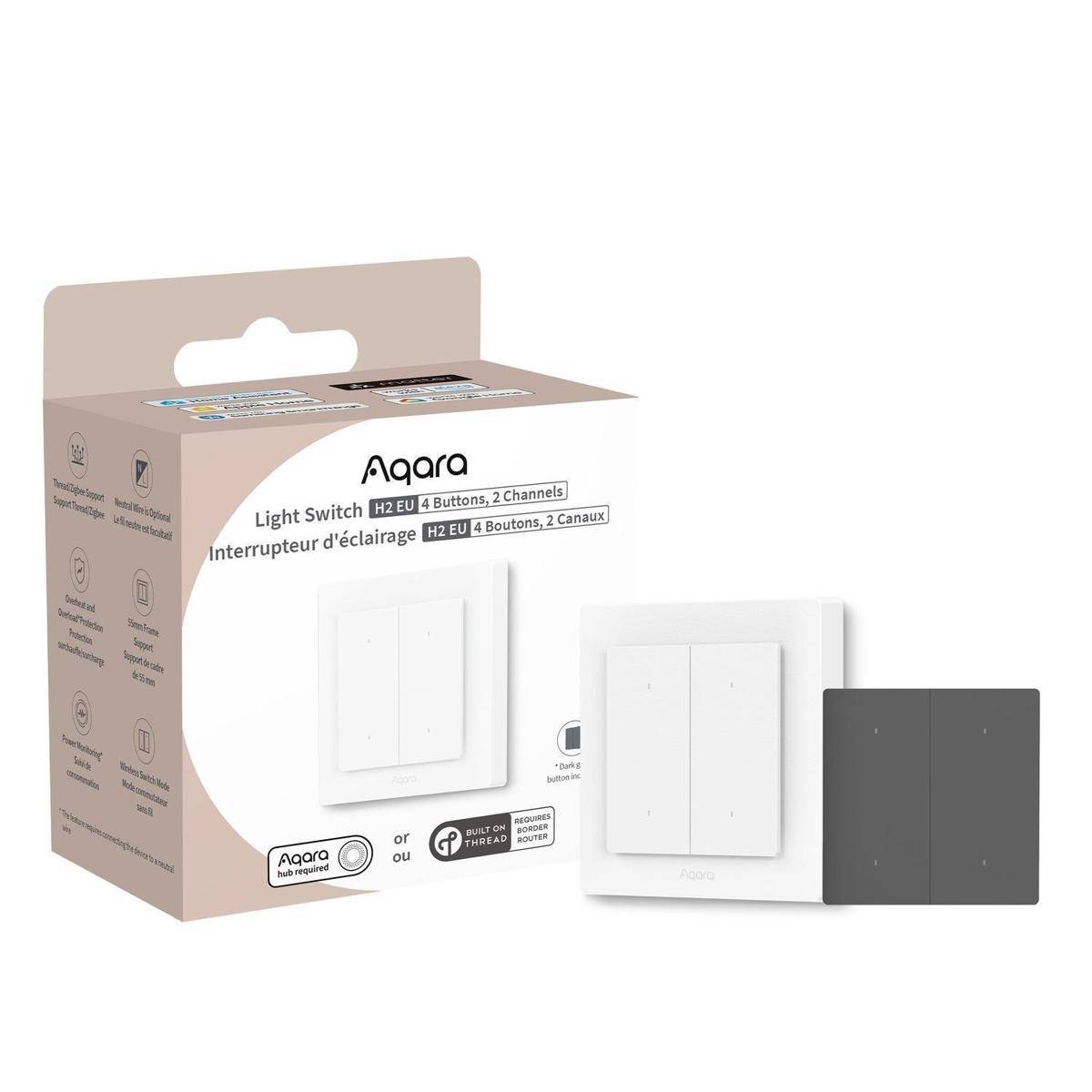 Aqara Light Switch H2 EU 4 Buttons, 2 Channels, Offline (Zigbee, Matter over Thr