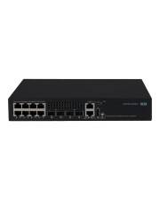 Schwarzer Netzwerk-Switch mit acht Ethernet-Ports und zwei zusätzlichen Uplink-Ports auf der Frontplatte.