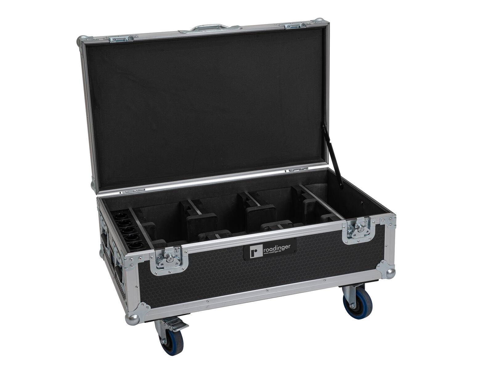 ROADINGER Flightcase 6x AKKU UP-4 QCL Spot QuickDMX MK2 mit Ladefunktion und Rollen
