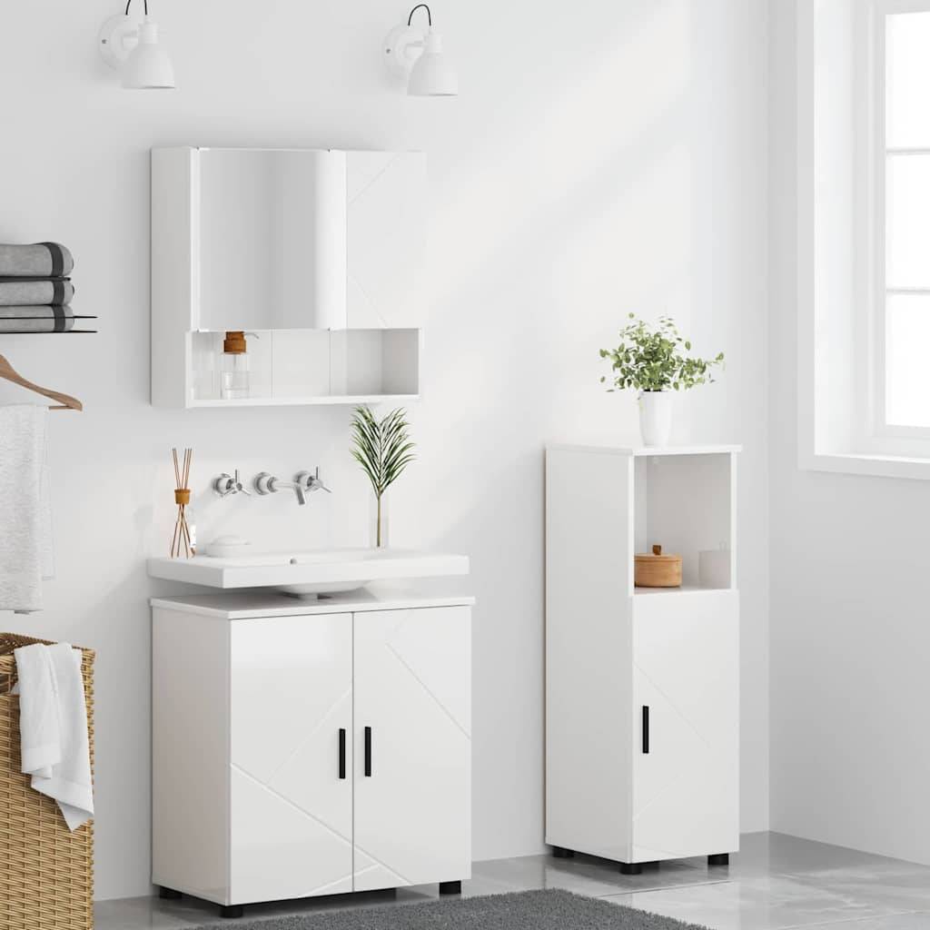 vidaXL Badezimmermöbel-Set 3 pcs Hochglanz Weiß Holzwerkstoff & Metall