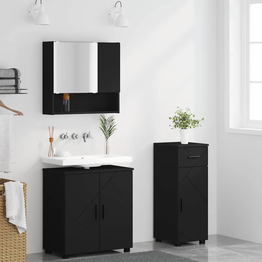 vidaXL Badezimmermöbel-Set 3 pcs Schwarz Holzwerkstoff & Metall
