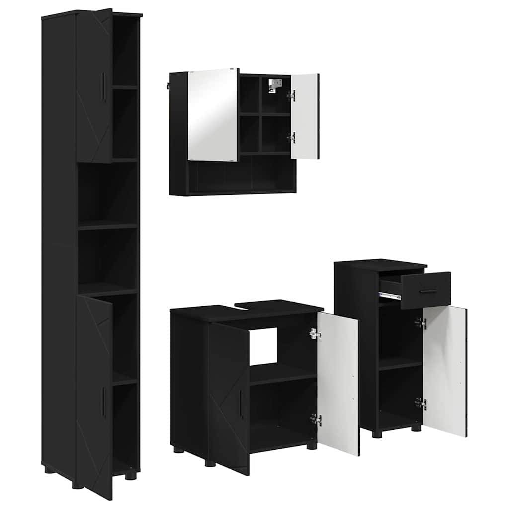 vidaXL Badezimmermöbel-Set 4 pcs Schwarz Holzwerkstoff &amp; Metall