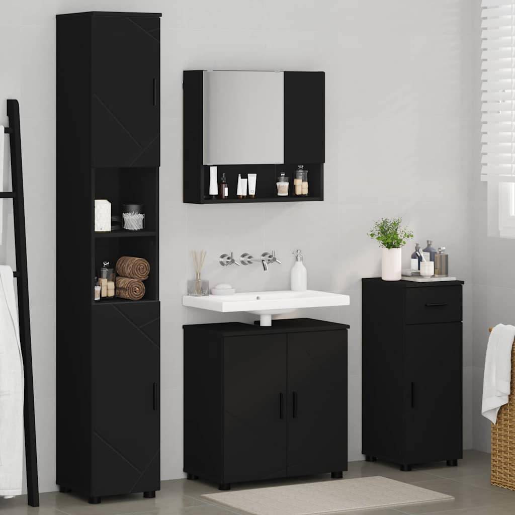 vidaXL Badezimmermöbel-Set 4 pcs Schwarz Holzwerkstoff &amp; Metall