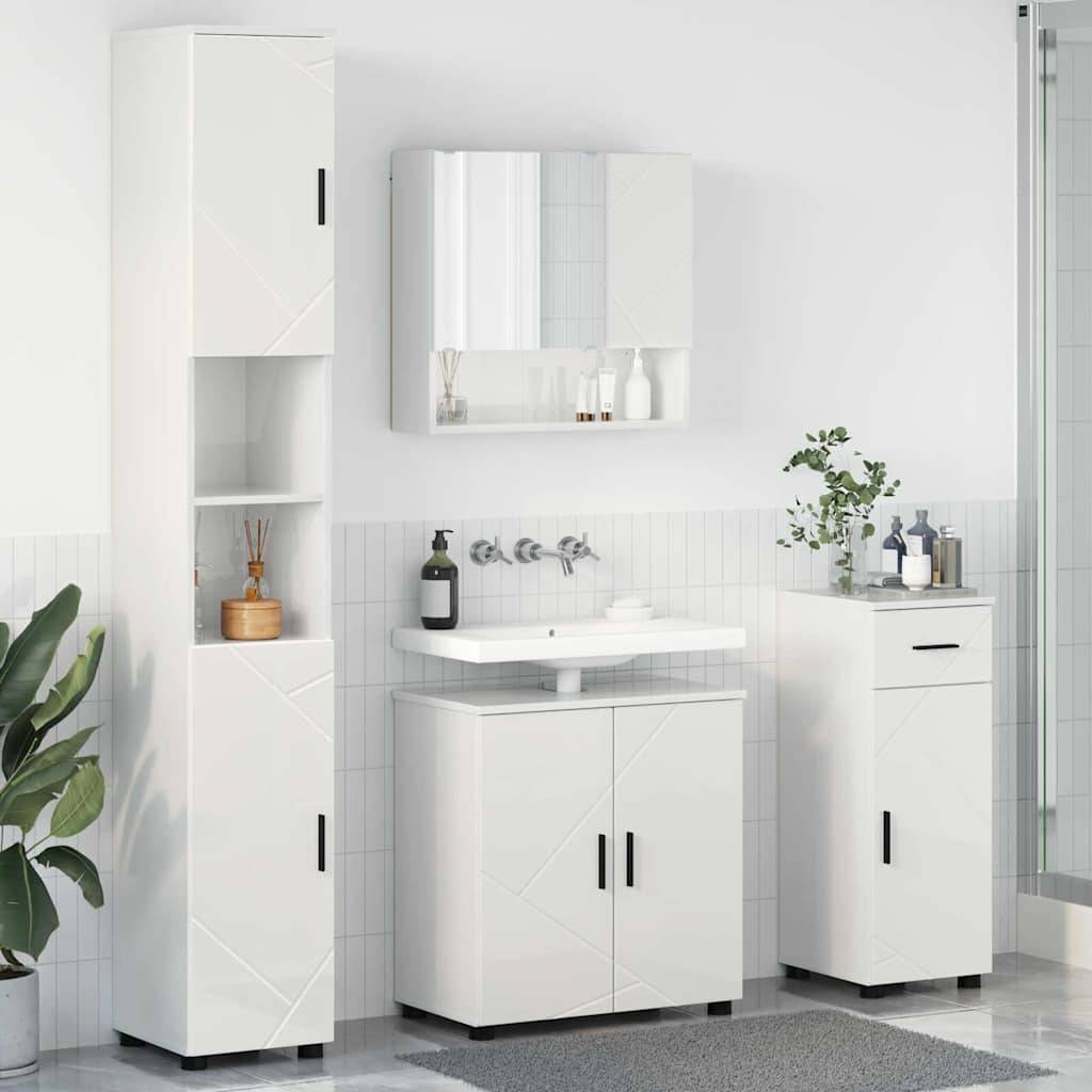 vidaXL Badezimmermöbel-Set 4 pcs Hochglanz Weiß Holzwerkstoff & Metall