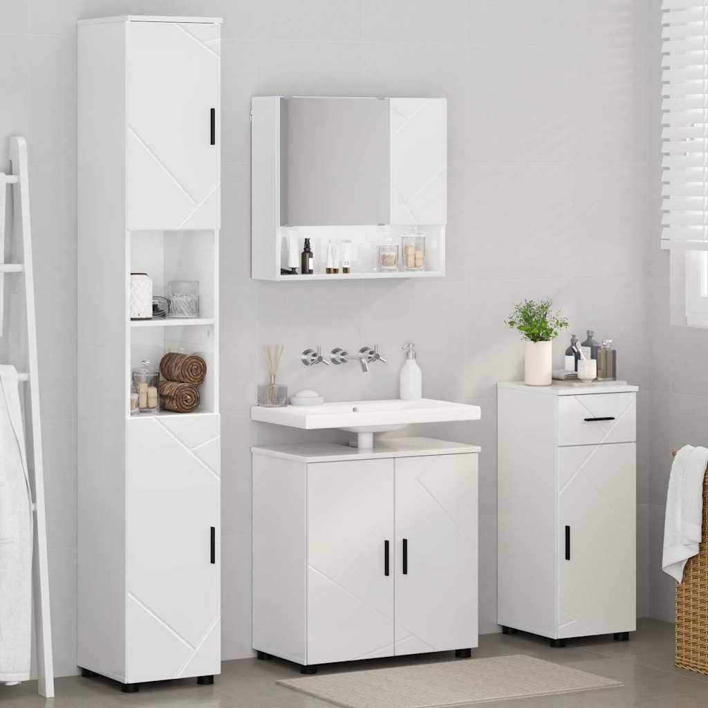 vidaXL Badezimmermöbel-Set 4 pcs Hochglanz Weiß Holzwerkstoff & Metall