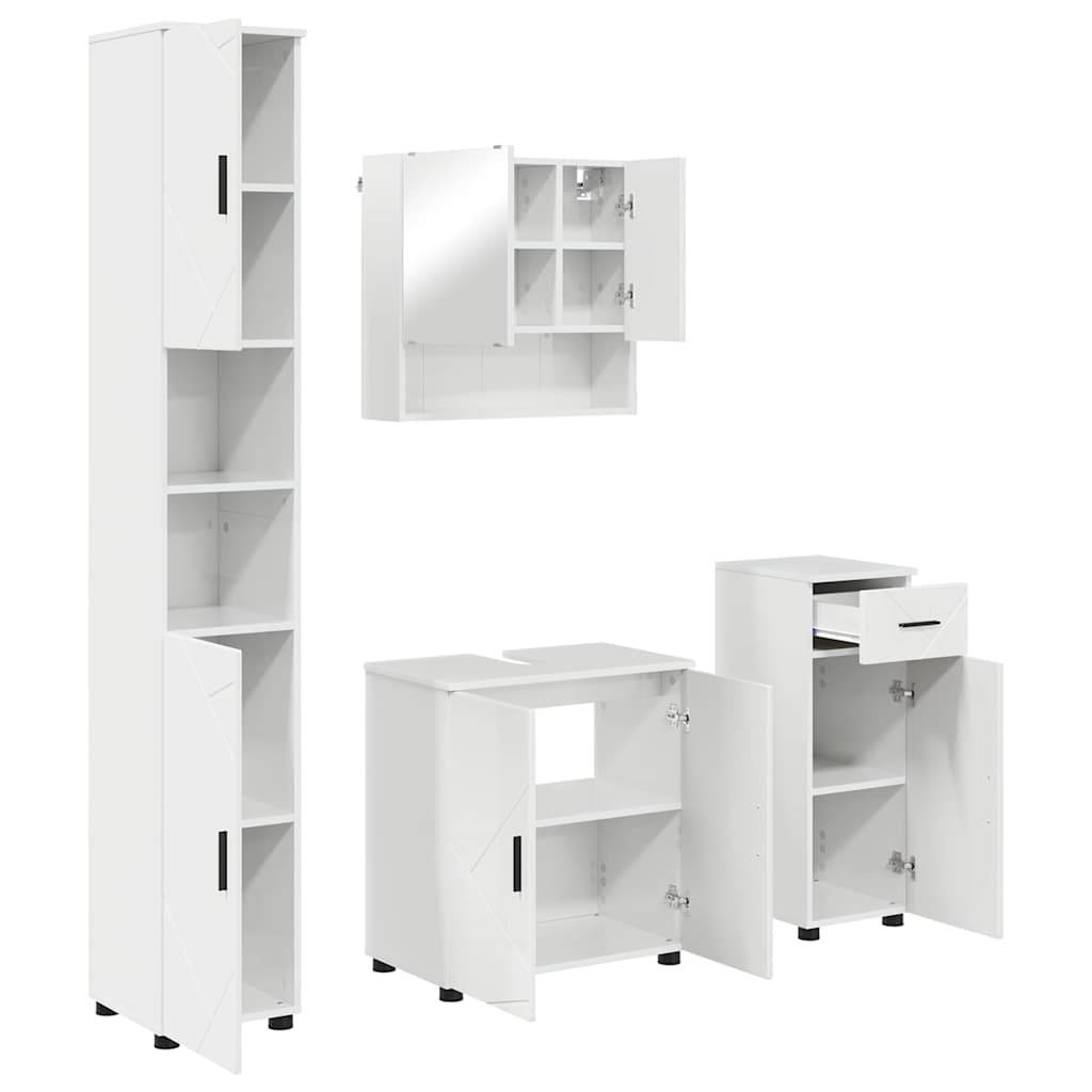 vidaXL Badezimmermöbel-Set 4 pcs Hochglanz Weiß Holzwerkstoff & Metall