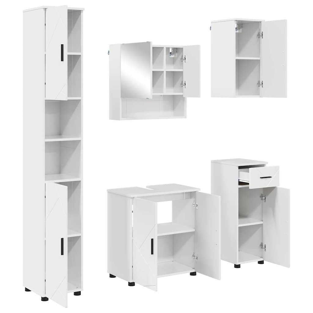 vidaXL Badezimmermöbel-Set 5 pcs Hochglanz Weiß Holzwerkstoff & Metall