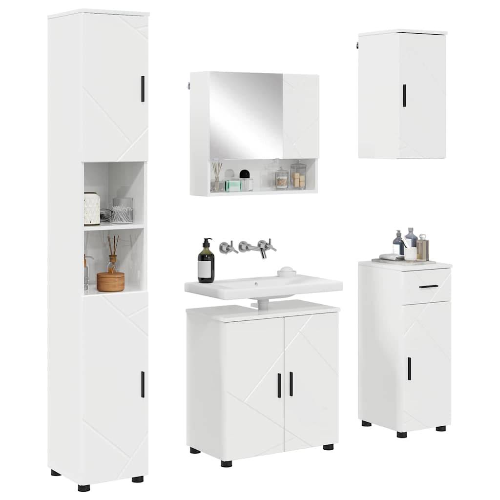 vidaXL Badezimmermöbel-Set 5 pcs Hochglanz Weiß Holzwerkstoff & Metall