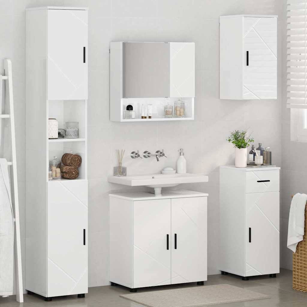 vidaXL Badezimmermöbel-Set 5 pcs Hochglanz Weiß Holzwerkstoff & Metall