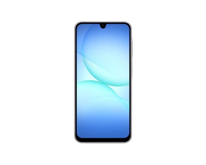 Vorderansicht eines Smartphones mit einem blauen Farbverlauf-Hintergrundbild und zentraler Kerbe, dargestellt auf weißem Hintergrund.