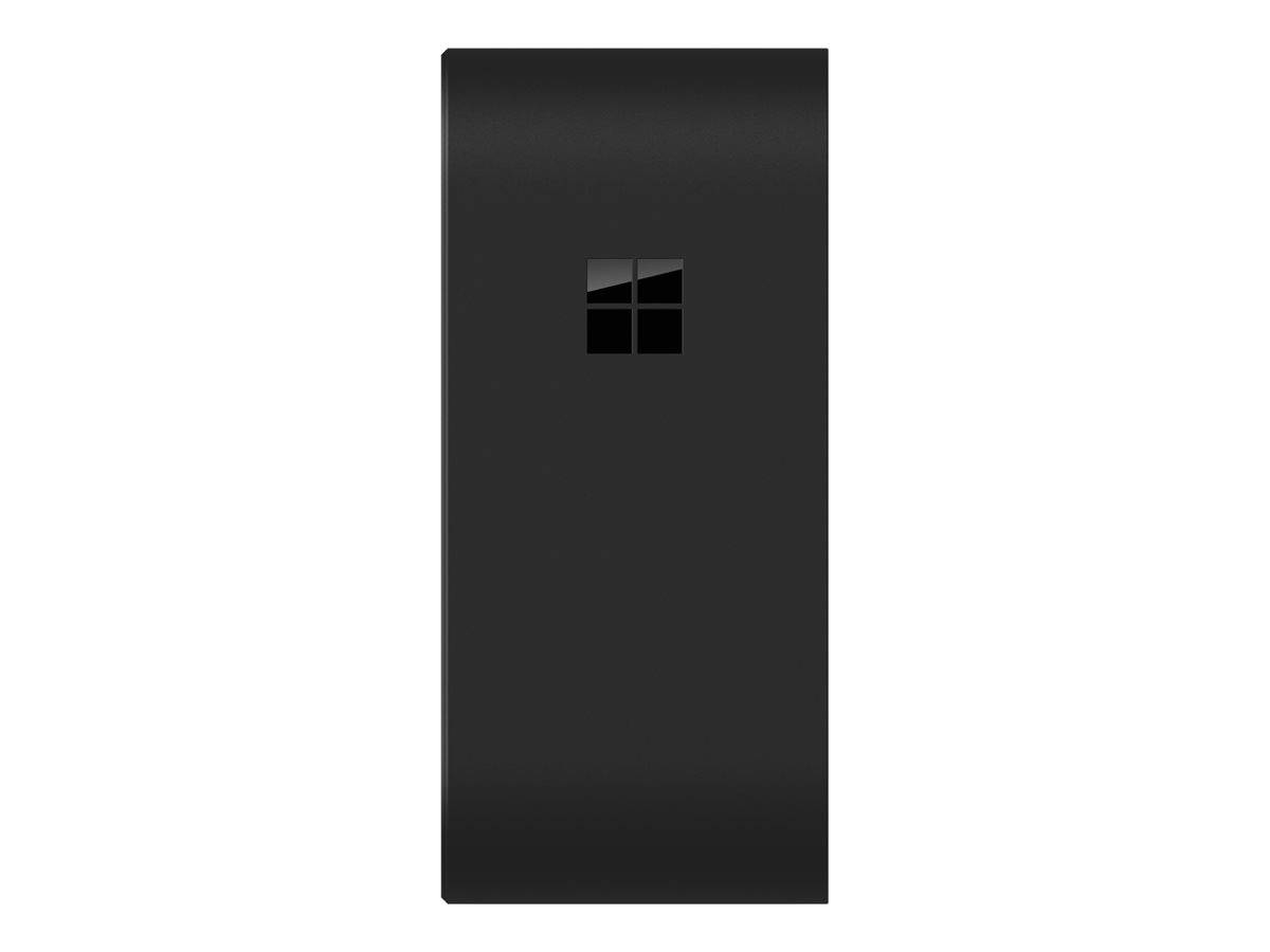 Hohes schwarzes rechteckiges Feld mit einem kleinen Windows-Logo in der Mitte oben auf weißem Hintergrund.