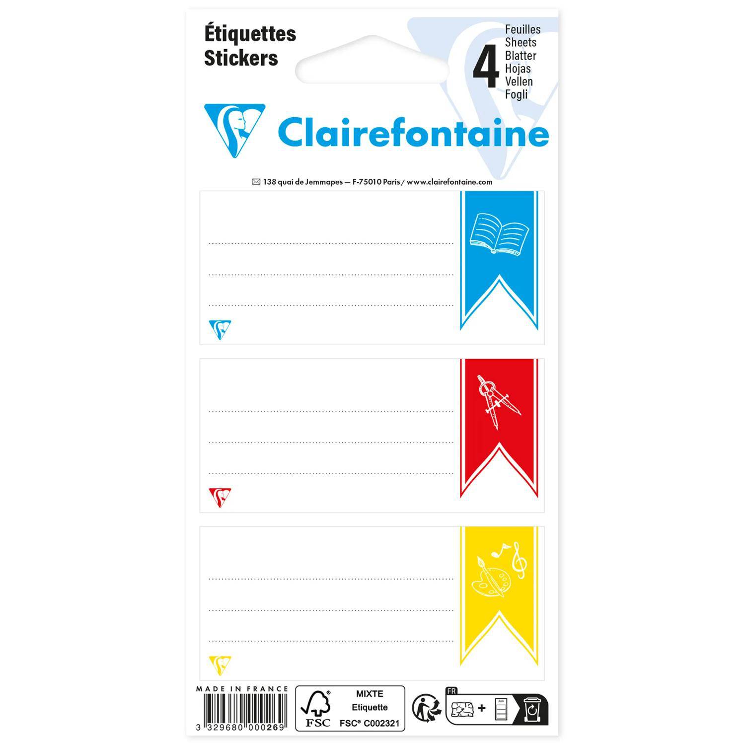 Clairefontaine 25x Pack selbstklebenden Etiketten, 33,5x75 mm Motiv 26C
