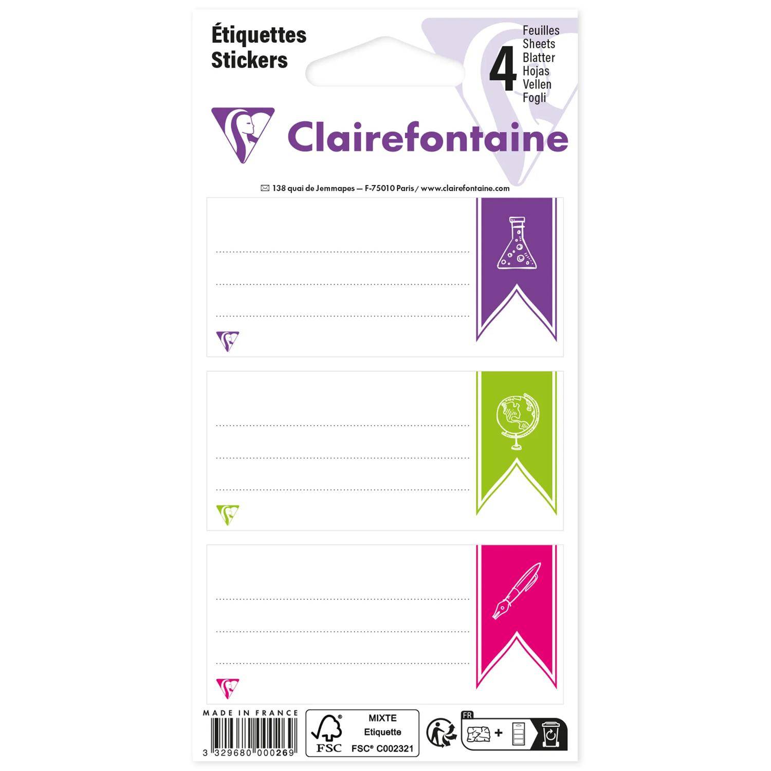 Clairefontaine 25x Pack selbstklebenden Etiketten, 33,5x75 mm Motiv 26C