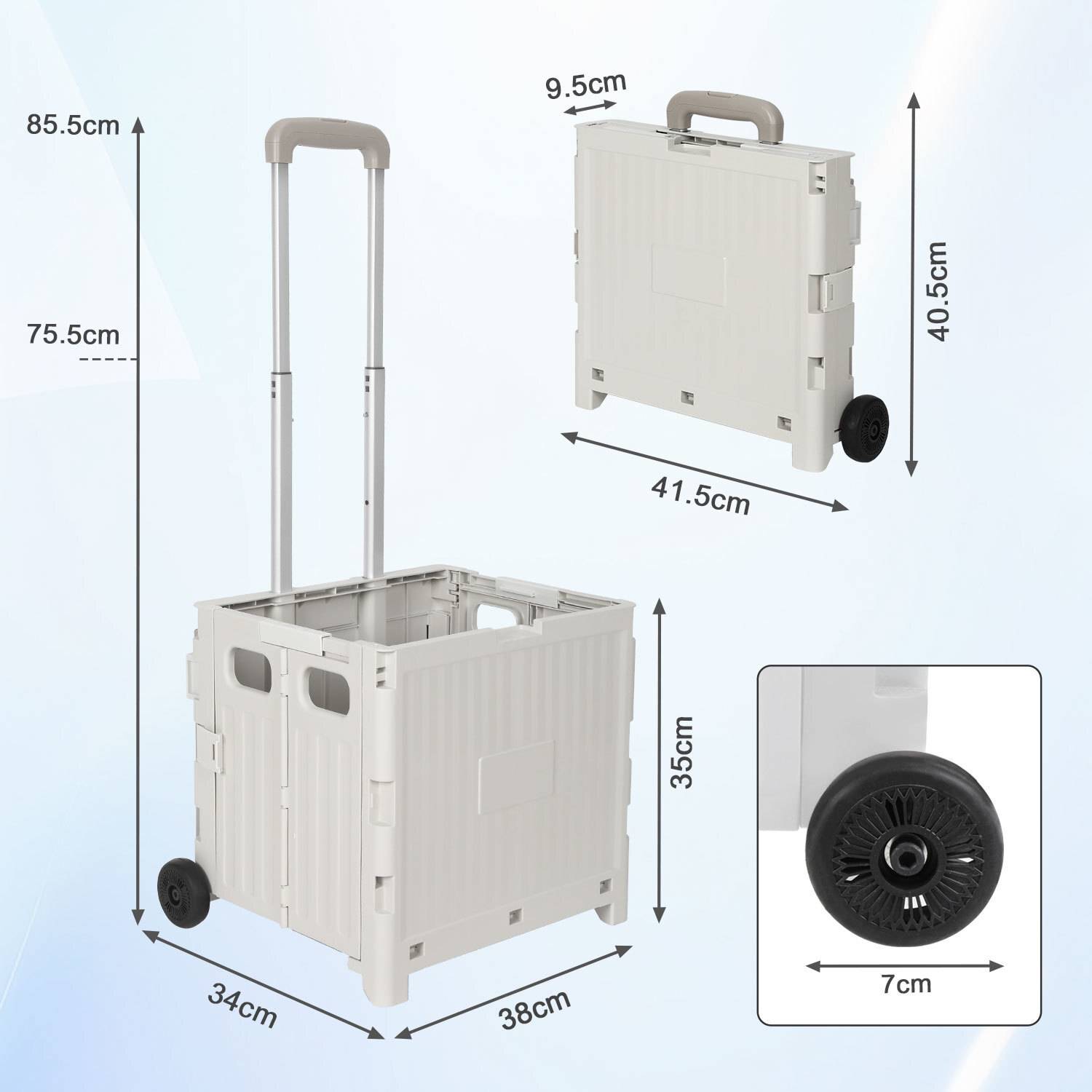 weiß Leichter Falt-Einkaufswagen, 40kg Tragkraft, dreistufig höhenverstellbar, abnehmbare & leise Räder, Bremse