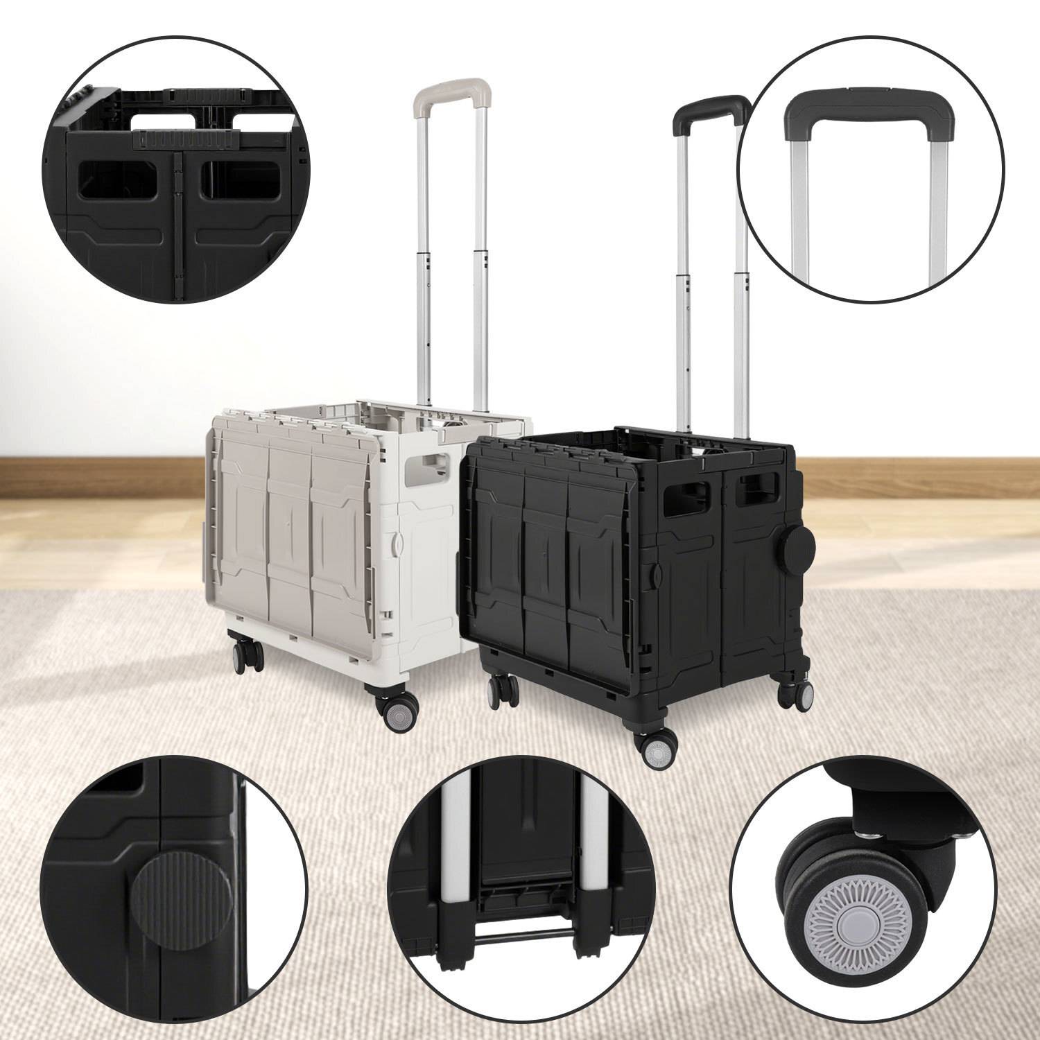 Einkaufstrolley Faltbarer bis 55KG mit Teleskopgriff & 360°-Schwenkrolle für Einkaufen Reisen Camping Weiß