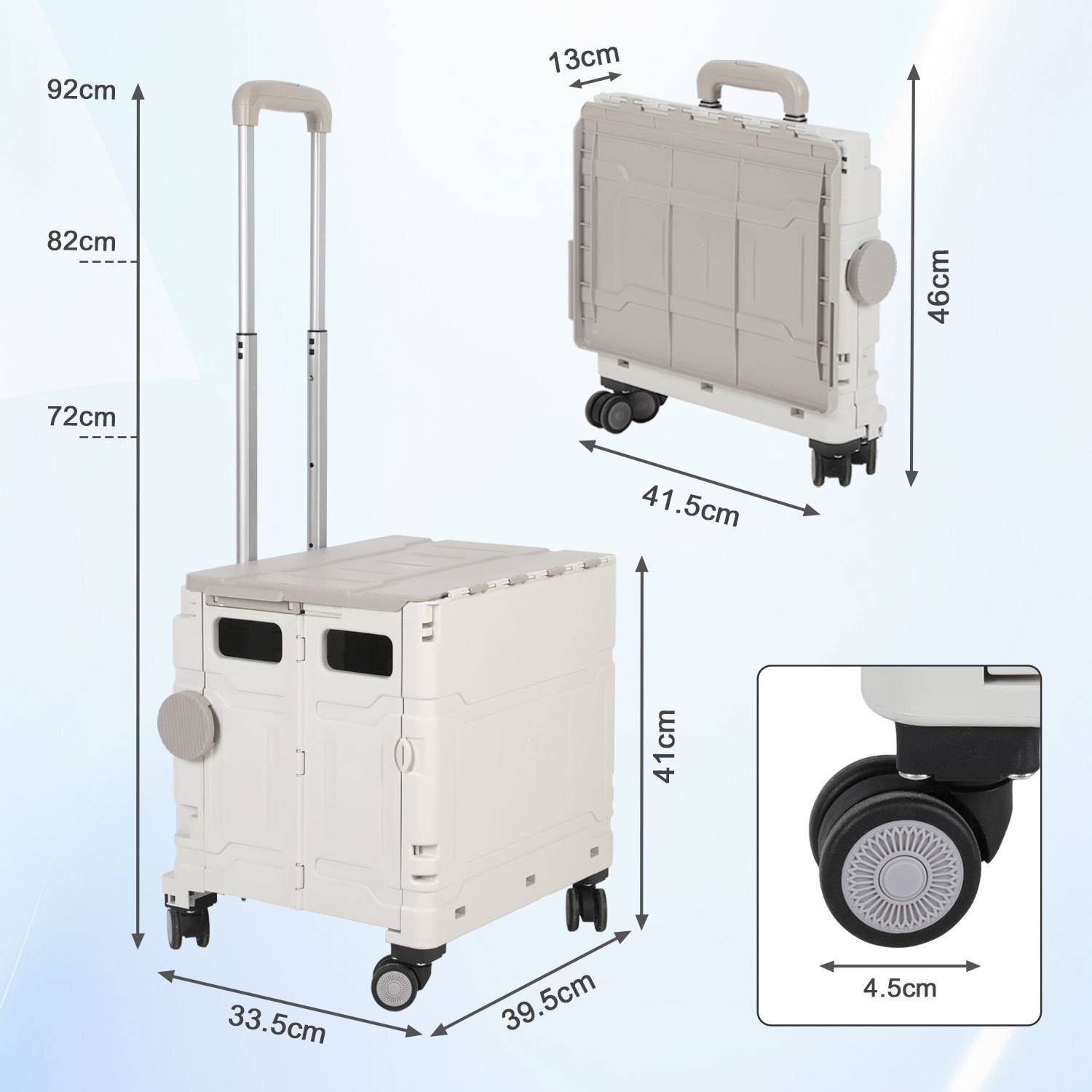 weiß Leichter Falt-Einkaufswagen, 55kg Tragkraft, dreistufig höhenverstellbar, abnehmbare & leise Räder, Bremse