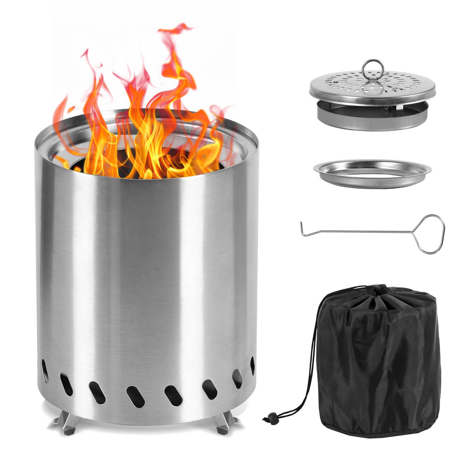 Rauchfreie Feuerschale Feuerkorb Tischkamin, Φ15x19.5cm,Farbe Silber,Perfekt für Garten und Outdoor