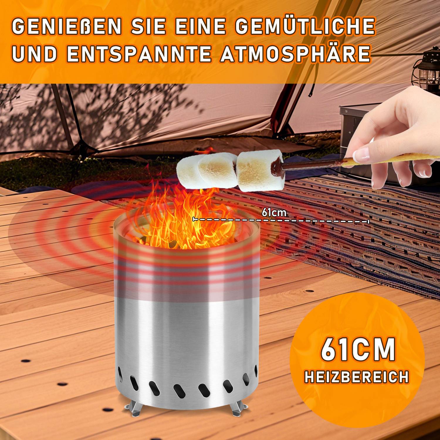 Rauchfreie Feuerschale Feuerkorb Tischkamin, Φ15x19.5cm,Farbe Silber,Perfekt für Garten und Outdoor