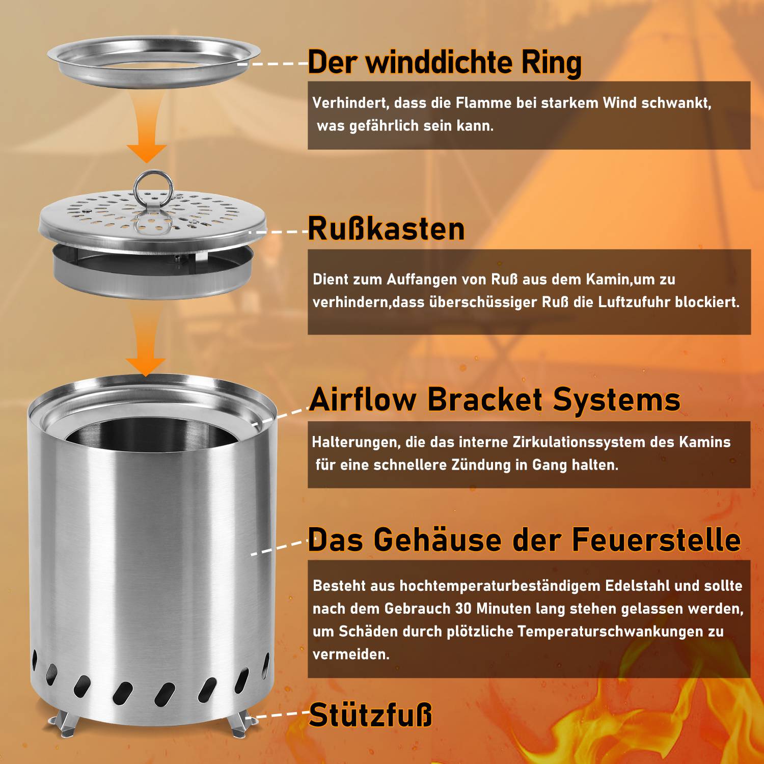 Rauchfreie Feuerschale Feuerkorb Tischkamin, Φ15x19.5cm,Farbe Silber,Perfekt für Garten und Outdoor