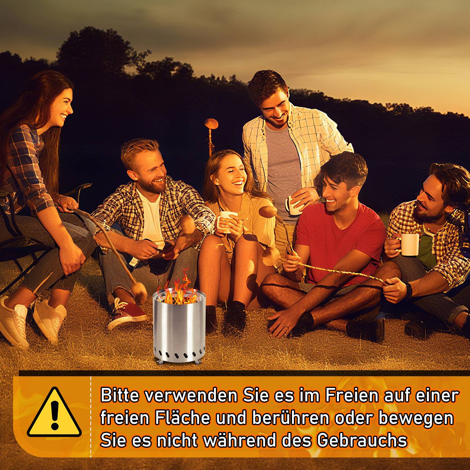 Rauchfreie Feuerschale Feuerkorb Tischkamin, Φ15x19.5cm,Farbe Silber,Perfekt für Garten und Outdoor