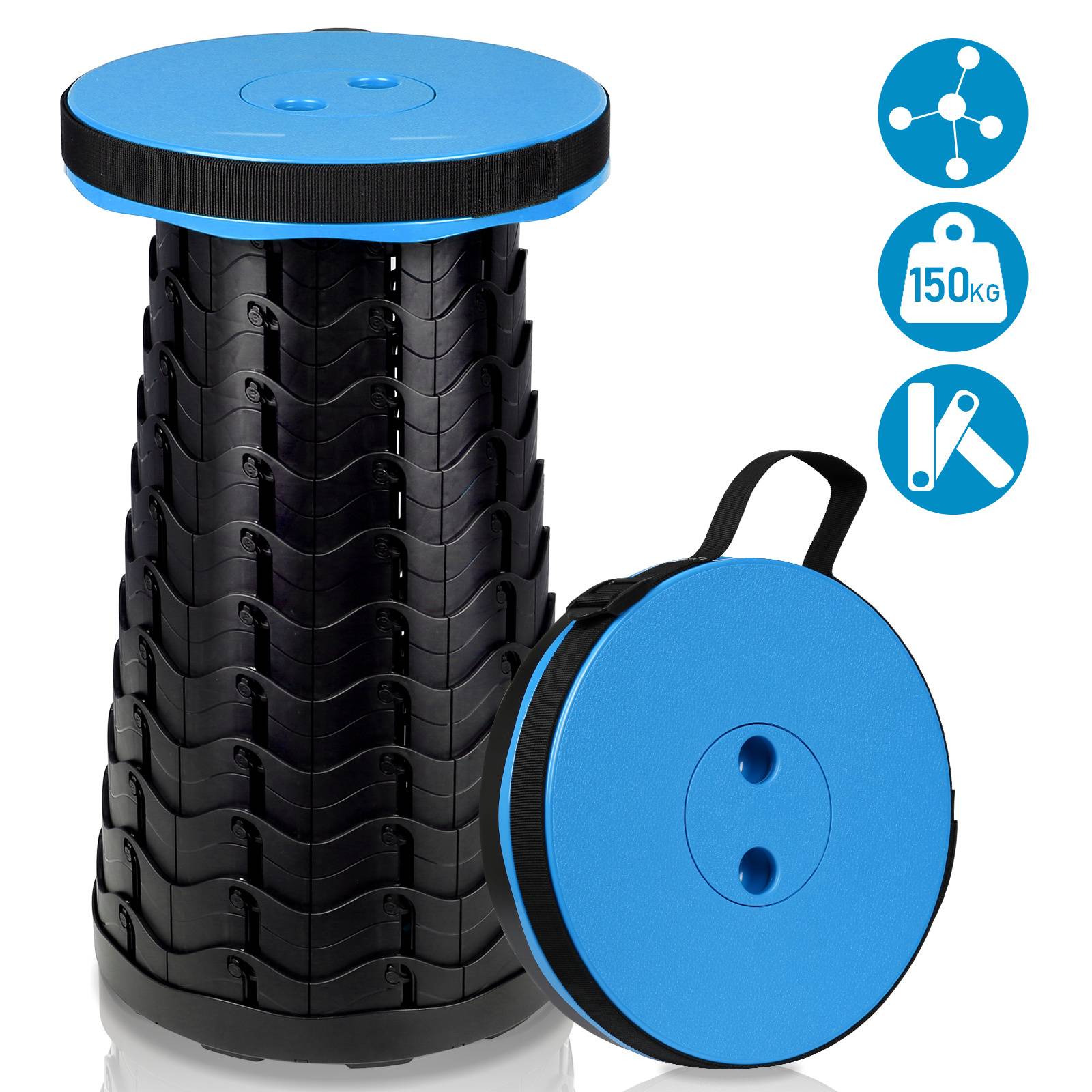 Tragbarer Klappstuhl Kompakt Leichte Teleskop,150kg Outdoor Klapphocker Tragbar,Blau