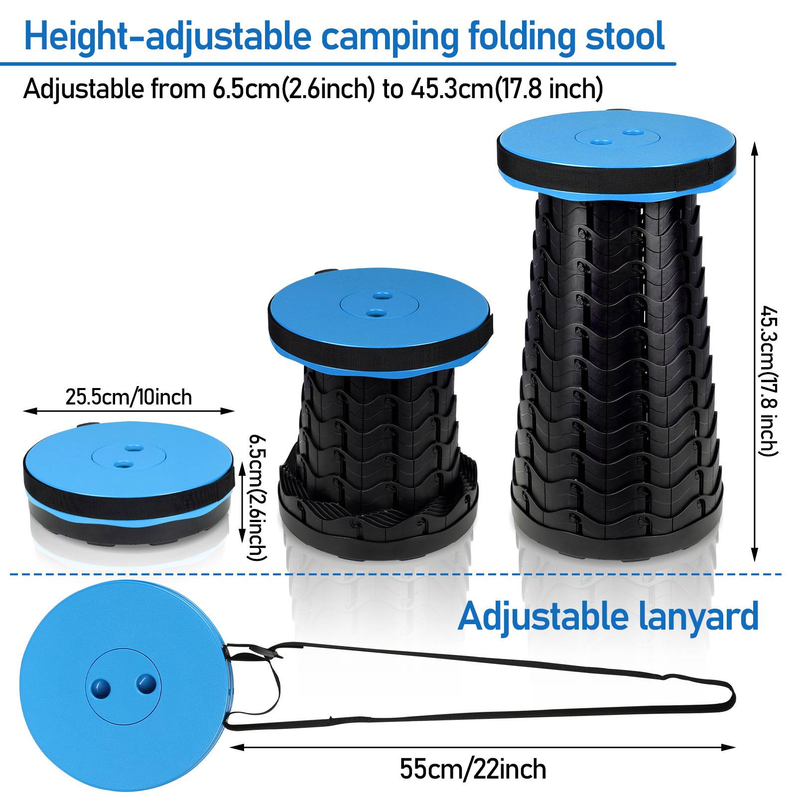 Tragbarer Klappstuhl Kompakt Leichte Teleskop,150kg Outdoor Klapphocker Tragbar,Blau