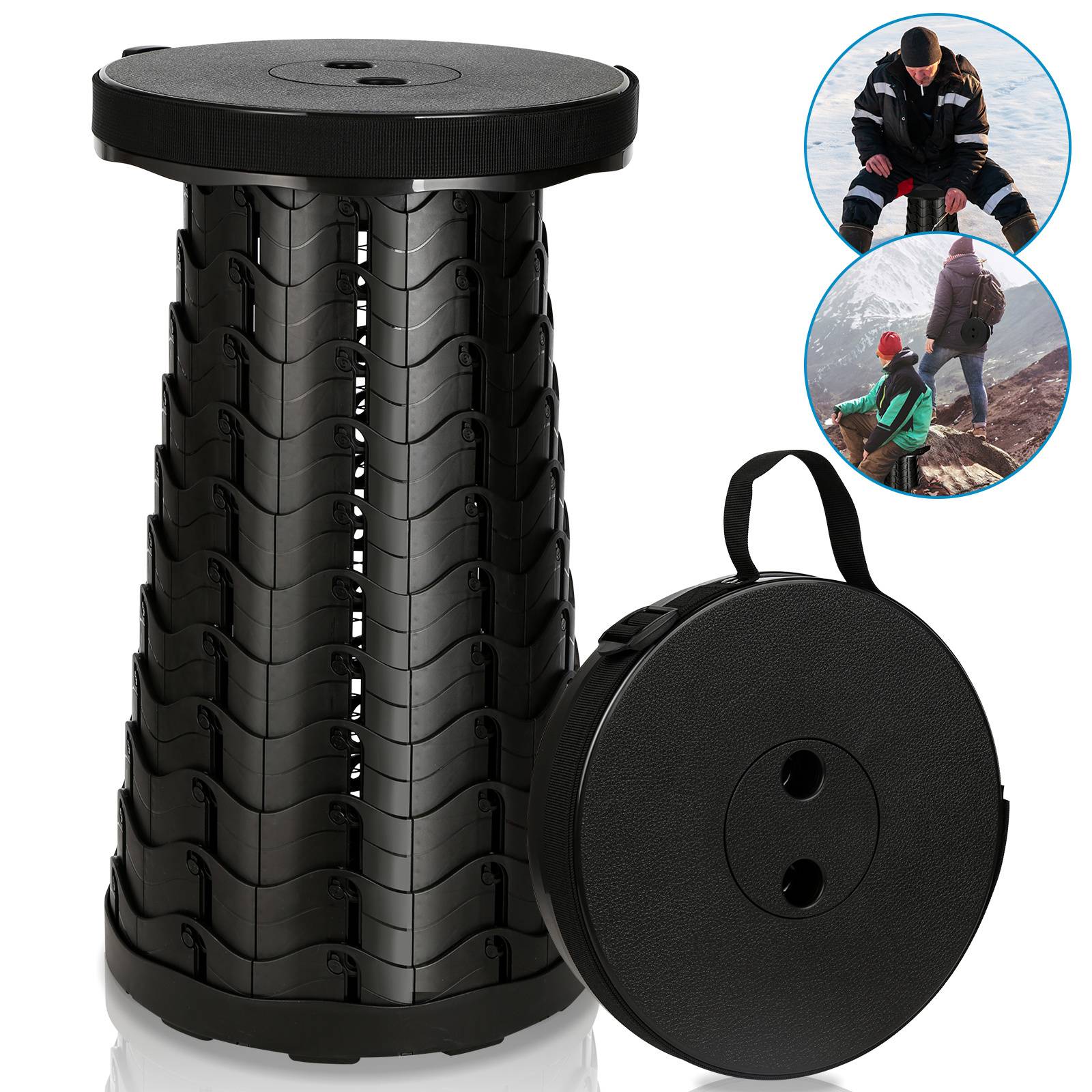 Tragbarer Klappstuhl Kompakt Leichte Teleskop,150kg Outdoor Klapphocker Tragbar,Schwarz