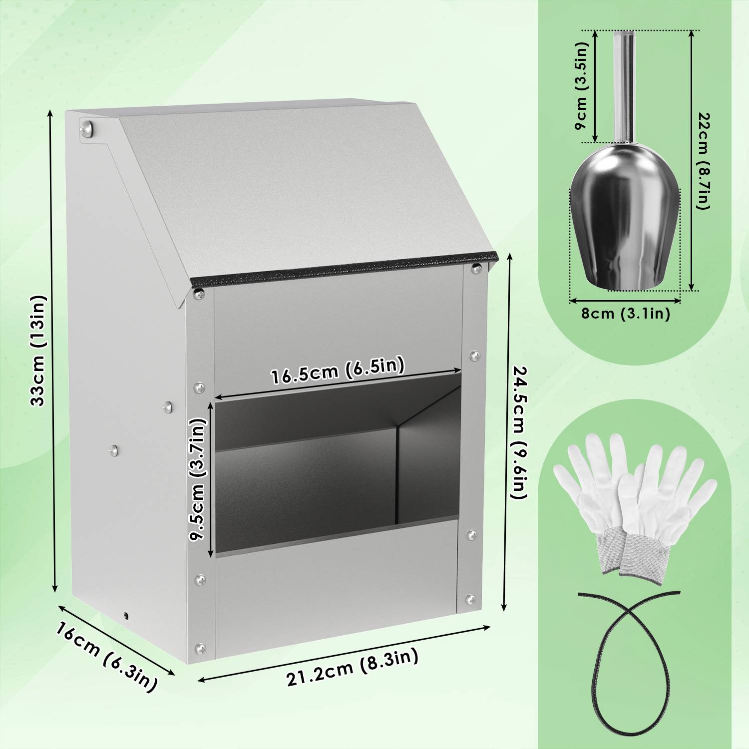 Futterautomat Hühner 5 KG mit Handschuhen & Löffel Feeder für Geflügel Hängend Hühner Automatischer