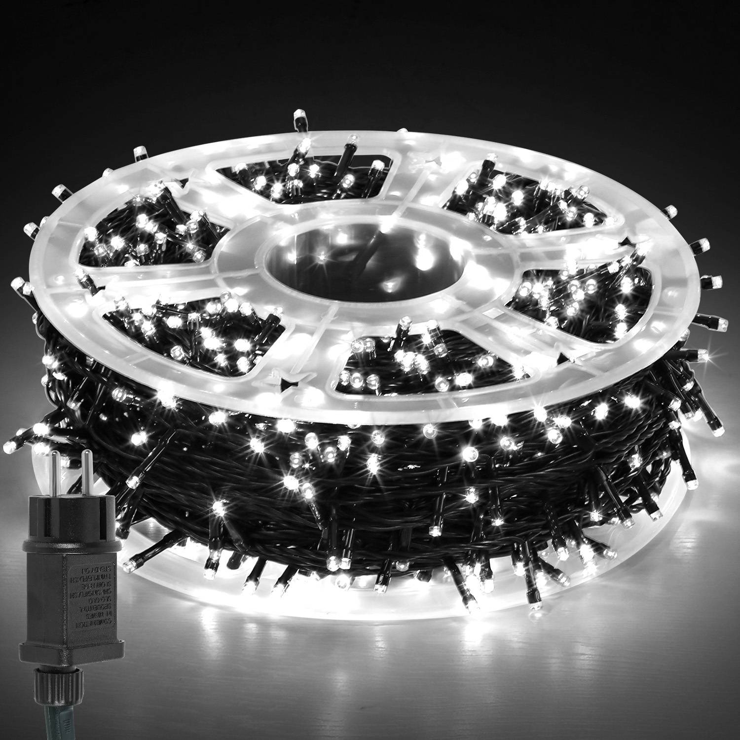 LED Lichterkette 10M 100LEDs IP44 mit 8 Modi für Innen & Außen Weihnachten Party Garten Bedienung Funkelnder Sterneffekt Deko Kaltweiß