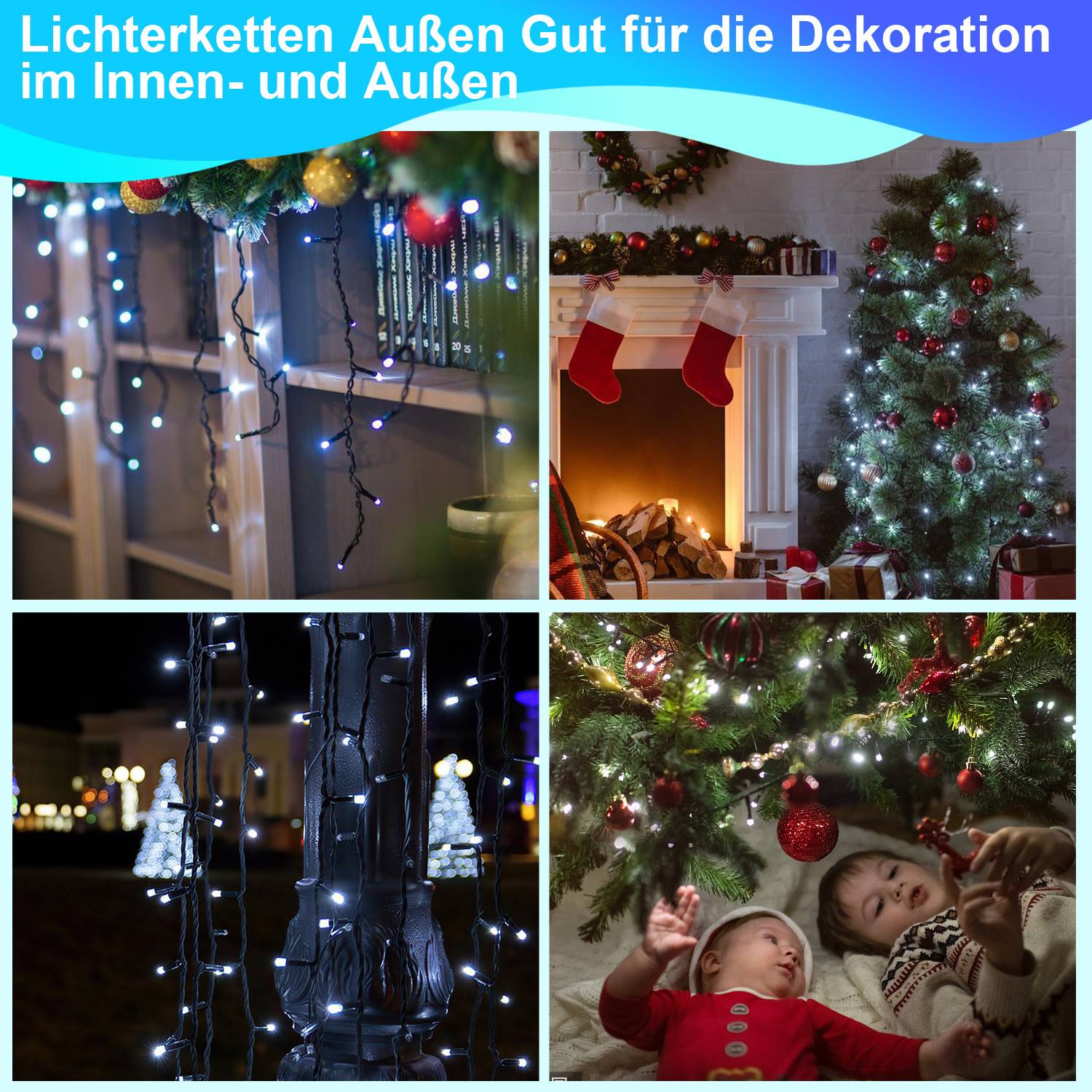 LED Lichterkette 10M 100LEDs IP44 mit 8 Modi für Innen & Außen Weihnachten Party Garten Bedienung Funkelnder Sterneffekt Deko Kaltweiß