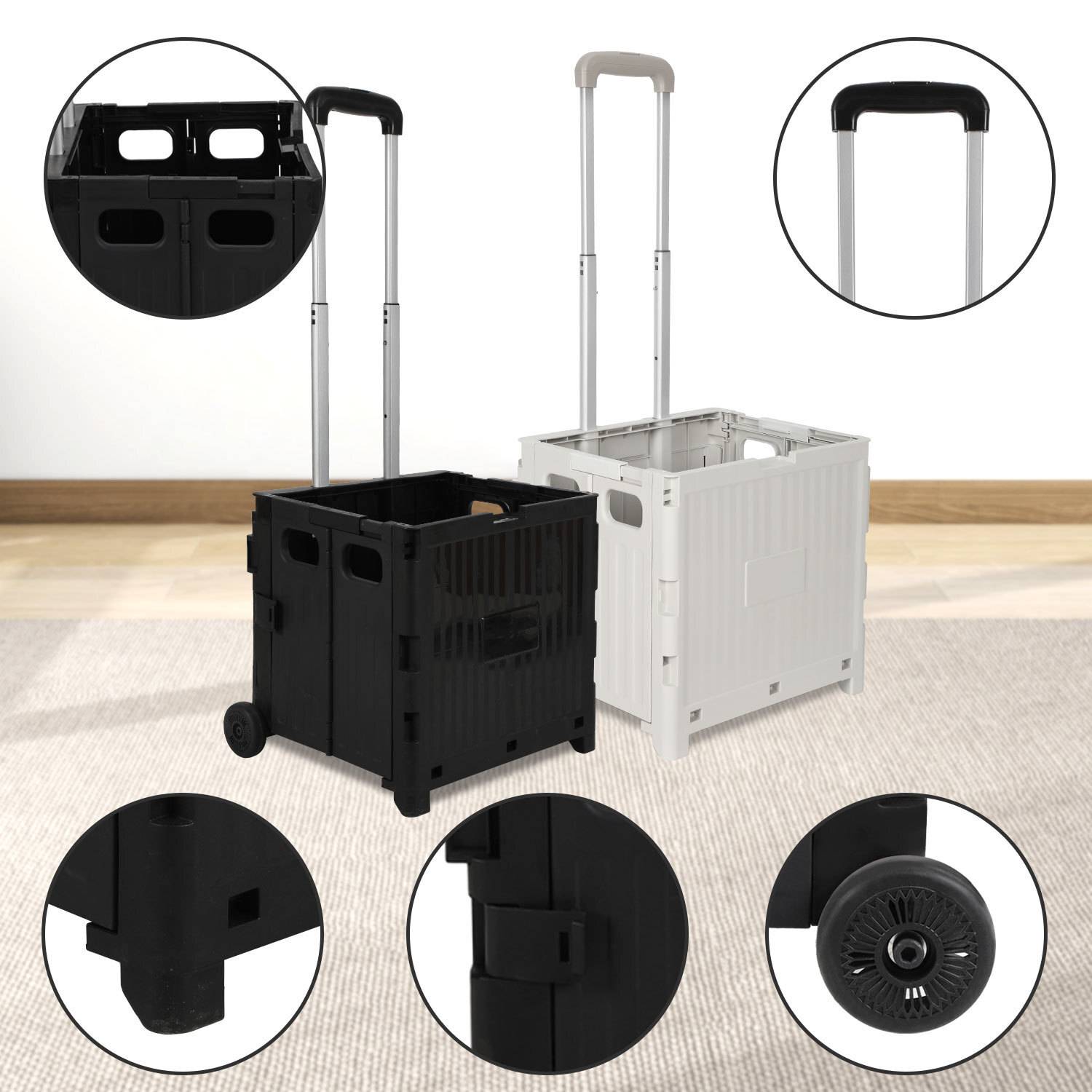 Einkaufstrolley klappbar mit 2 Rädern 45L Transportwagen, überdachter Warenkorb bis 40 kg Schwarz