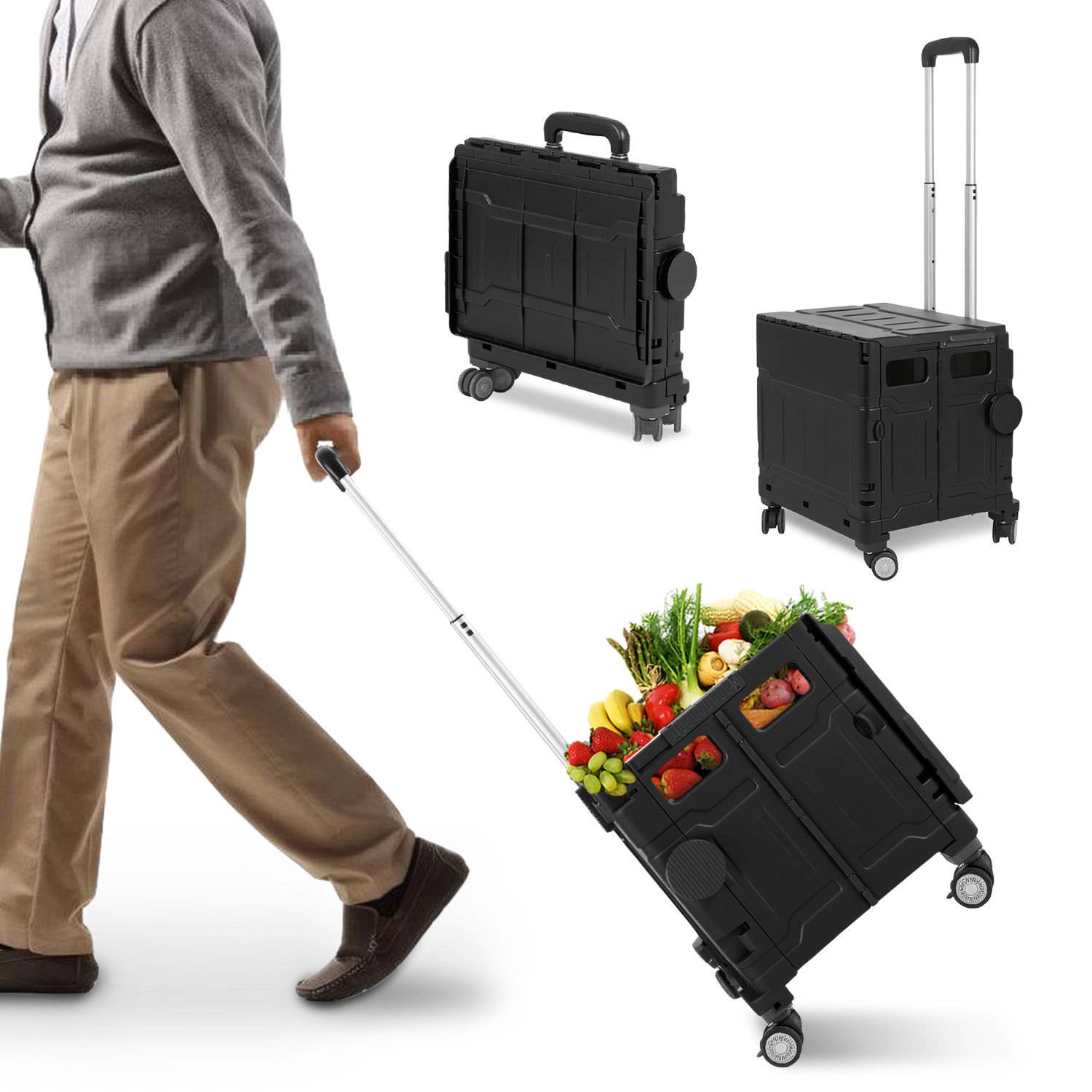 Einkaufstrolley Faltbarer bis 55KG mit Teleskopgriff & 360°-Schwenkrolle für Einkaufen Reisen Camping Schwarz