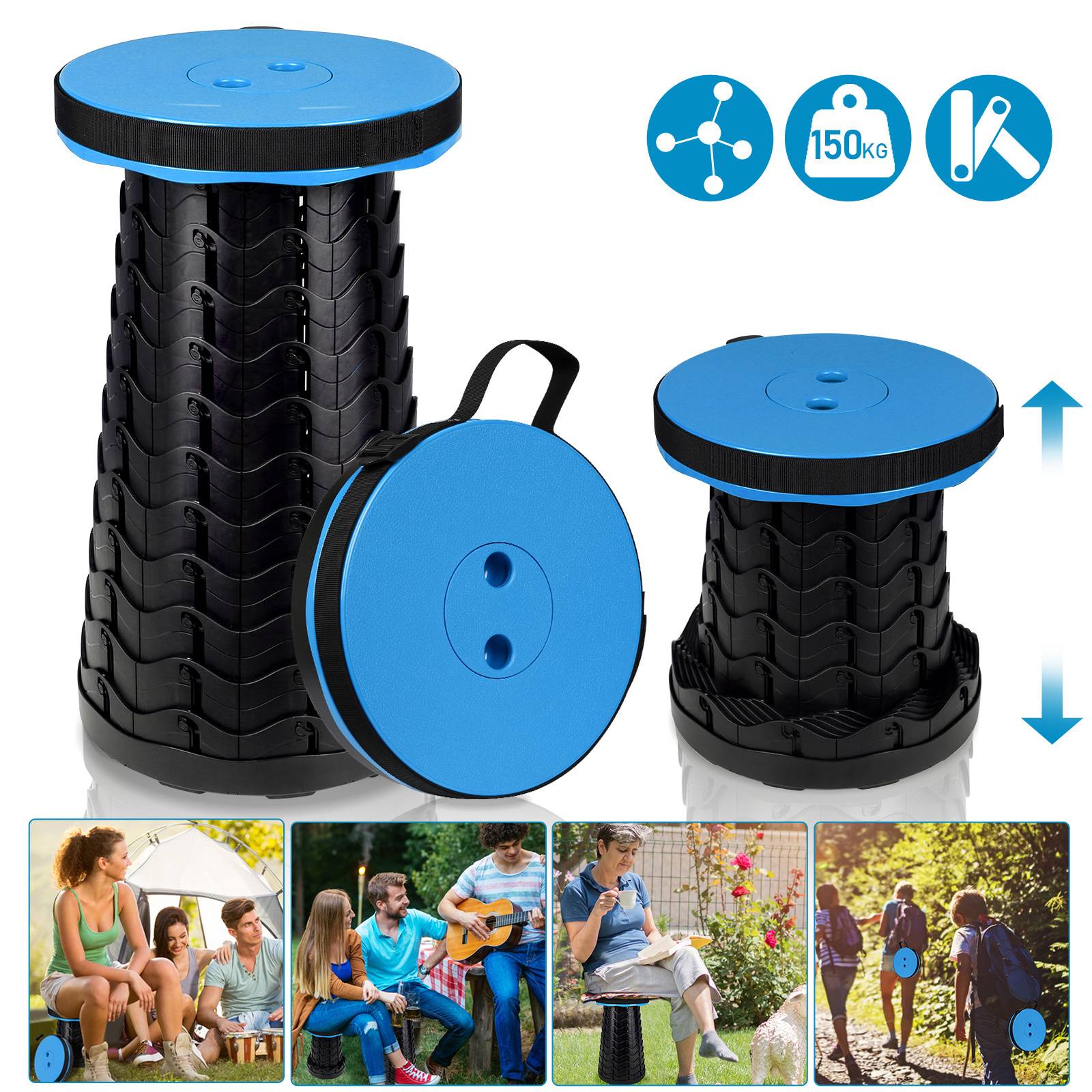 Tragbarer Klappstuhl Kompakt Leichte Teleskop,150kg Outdoor Klapphocker Tragbar,Blau