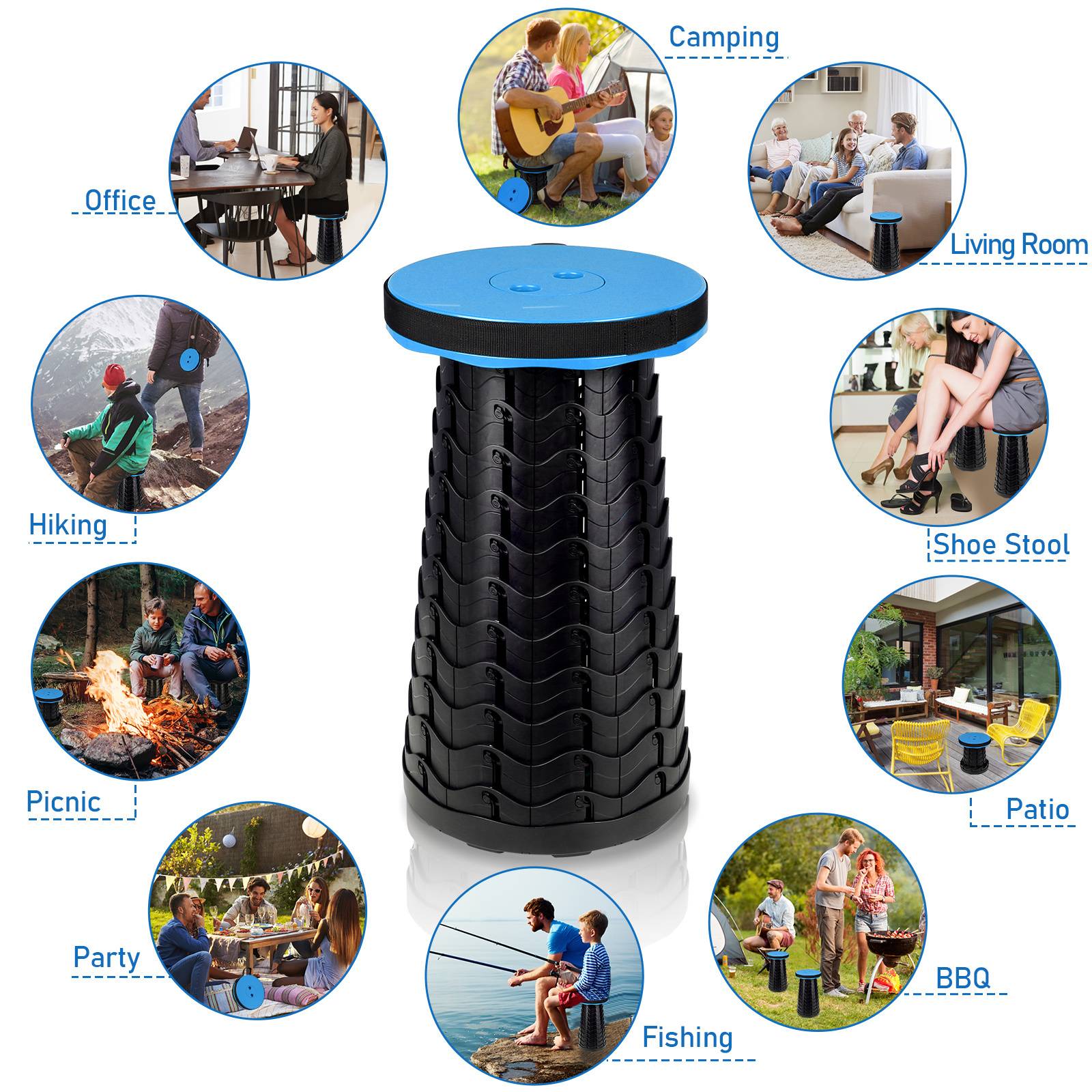 Tragbarer Klappstuhl Kompakt Leichte Teleskop,150kg Outdoor Klapphocker Tragbar,Blau