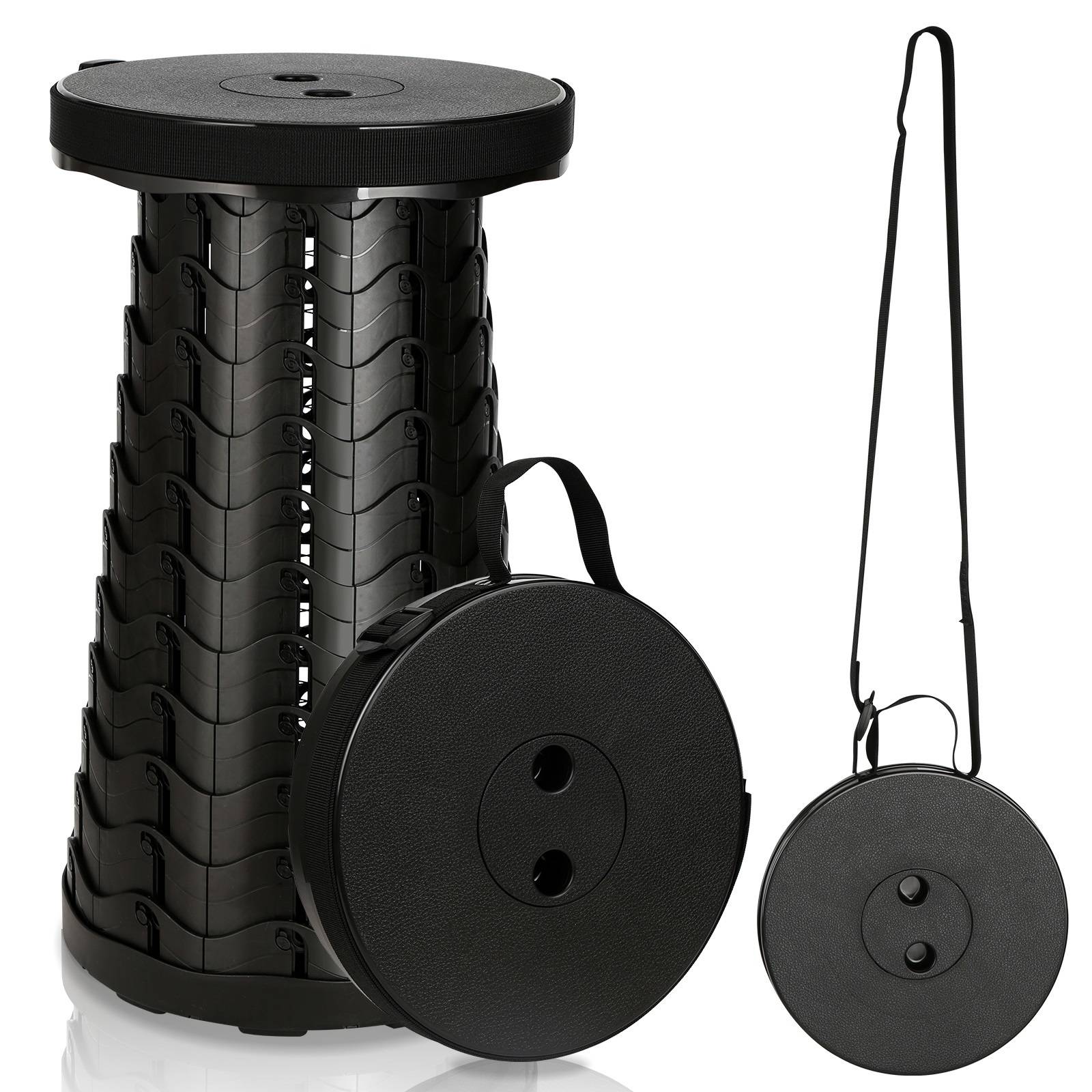 Tragbarer Klappstuhl Kompakt Leichte Teleskop,150kg Outdoor Klapphocker Tragbar,Schwarz